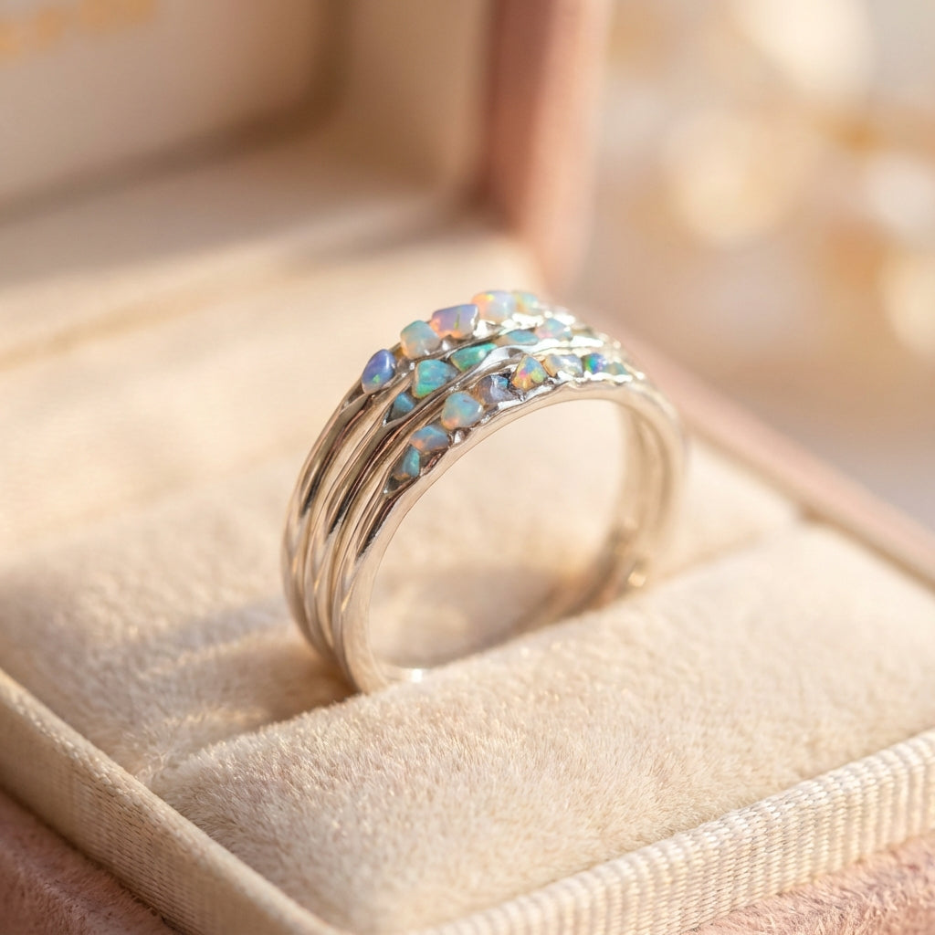 Vintage Layered Blue Stones Silver Ring