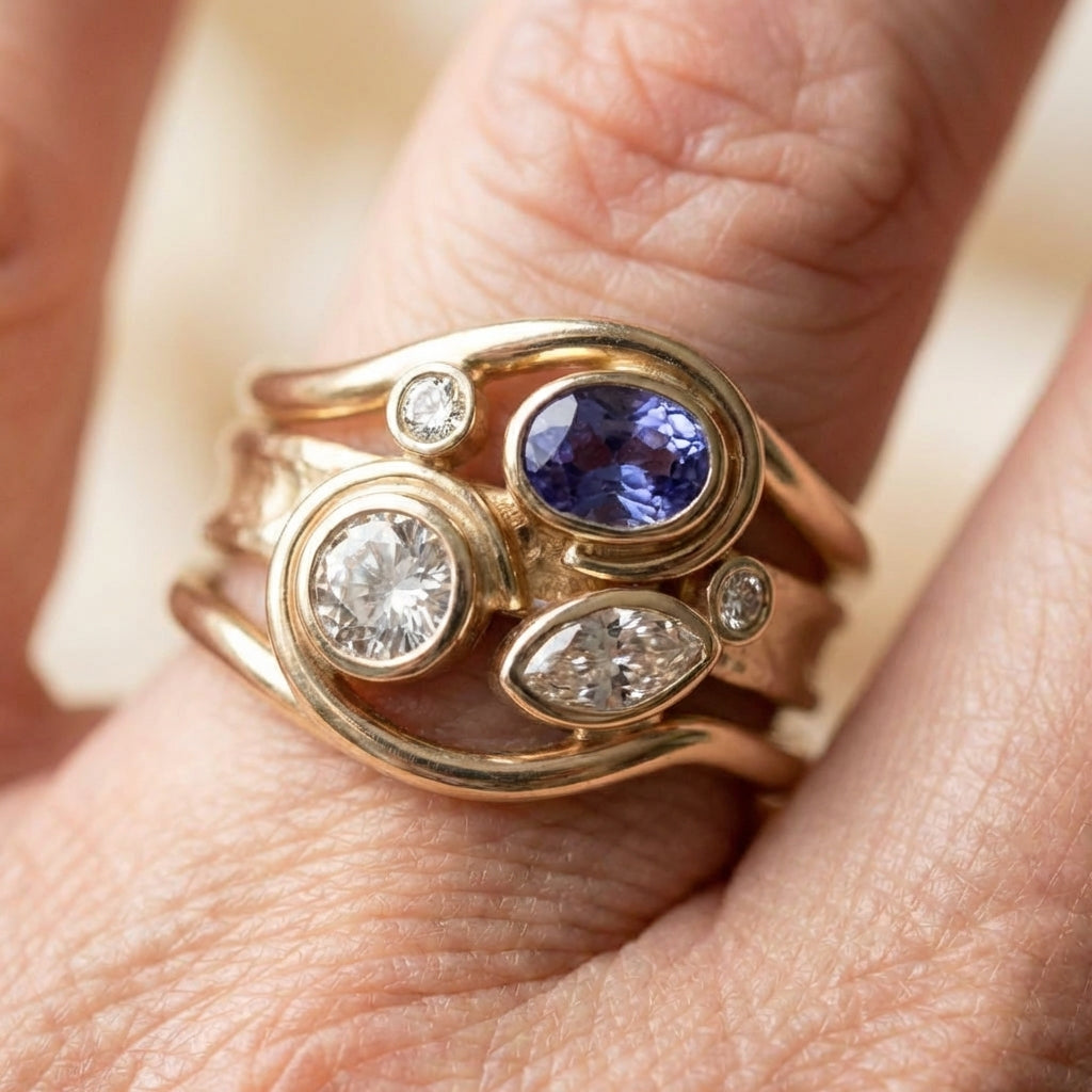 Vintage Layered Zirconia Gold Ring