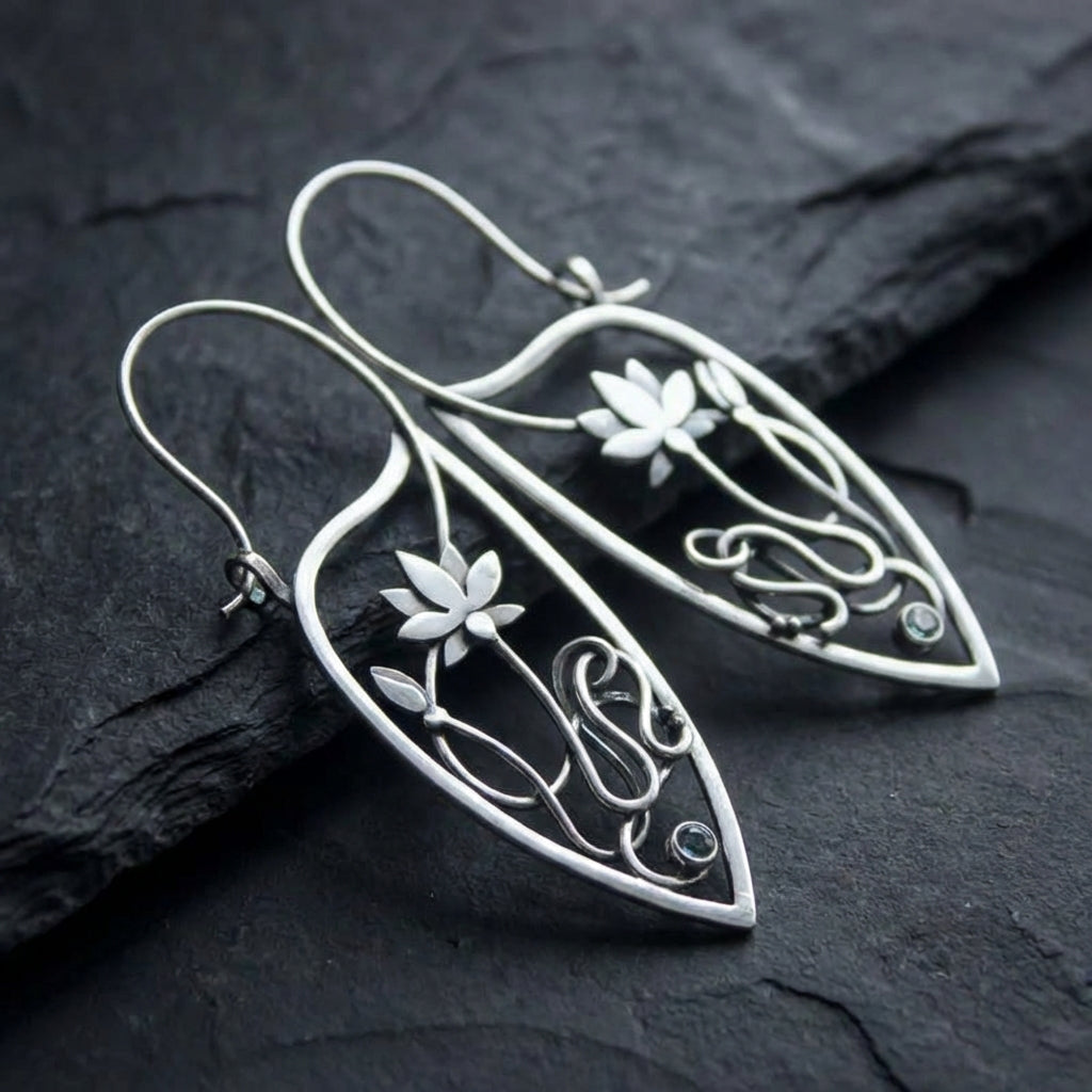 Vintage Lotus Flower Earrings 05789208