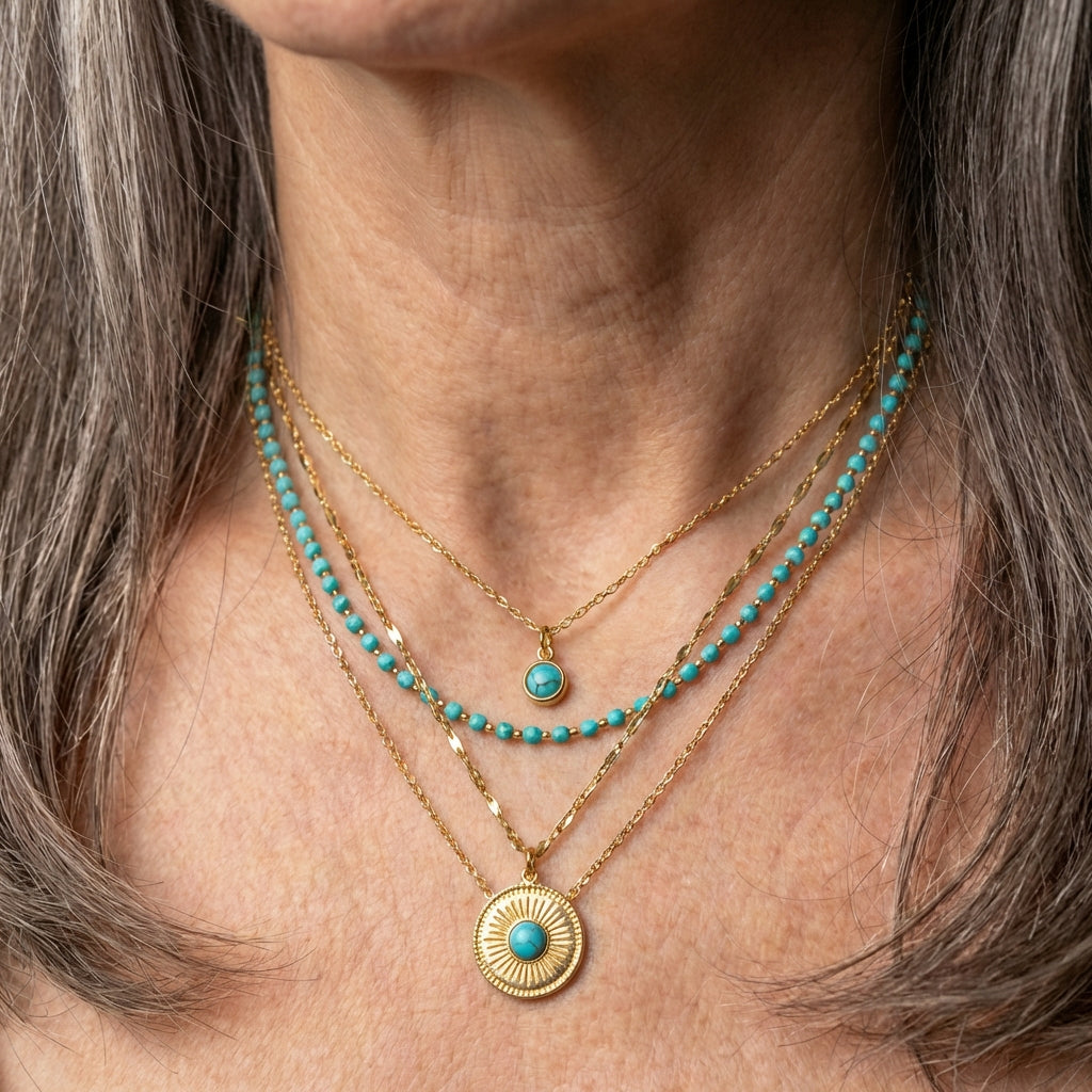 Vintage Multilayer Green Stone Pendant Necklace