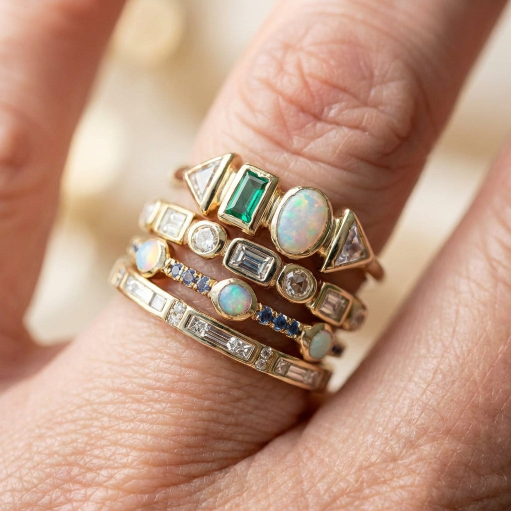 Vintage Opal & Zirconia Ring Set