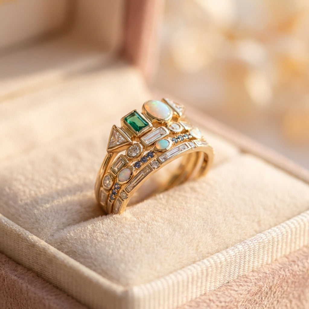 Vintage Opal & Zirconia Ring Set