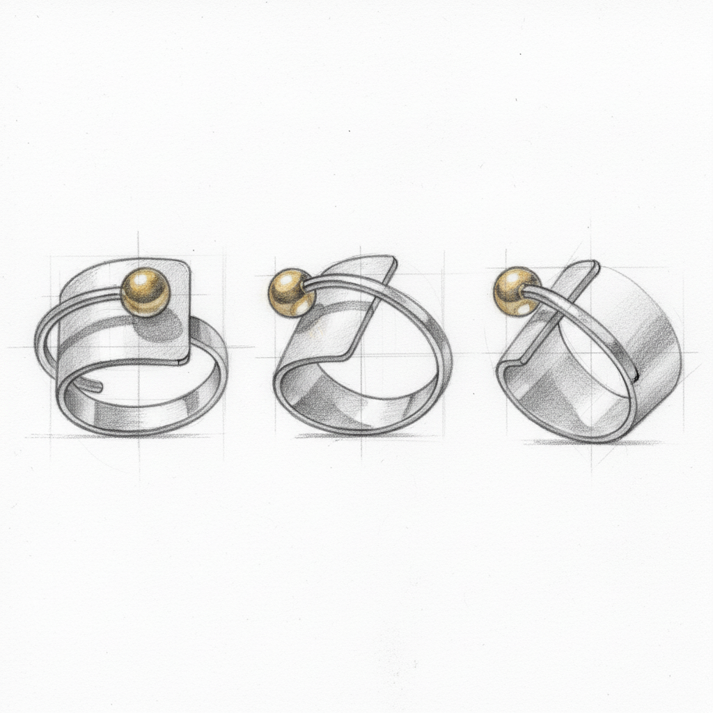 Vintage Open Gold Bead Silver Ring