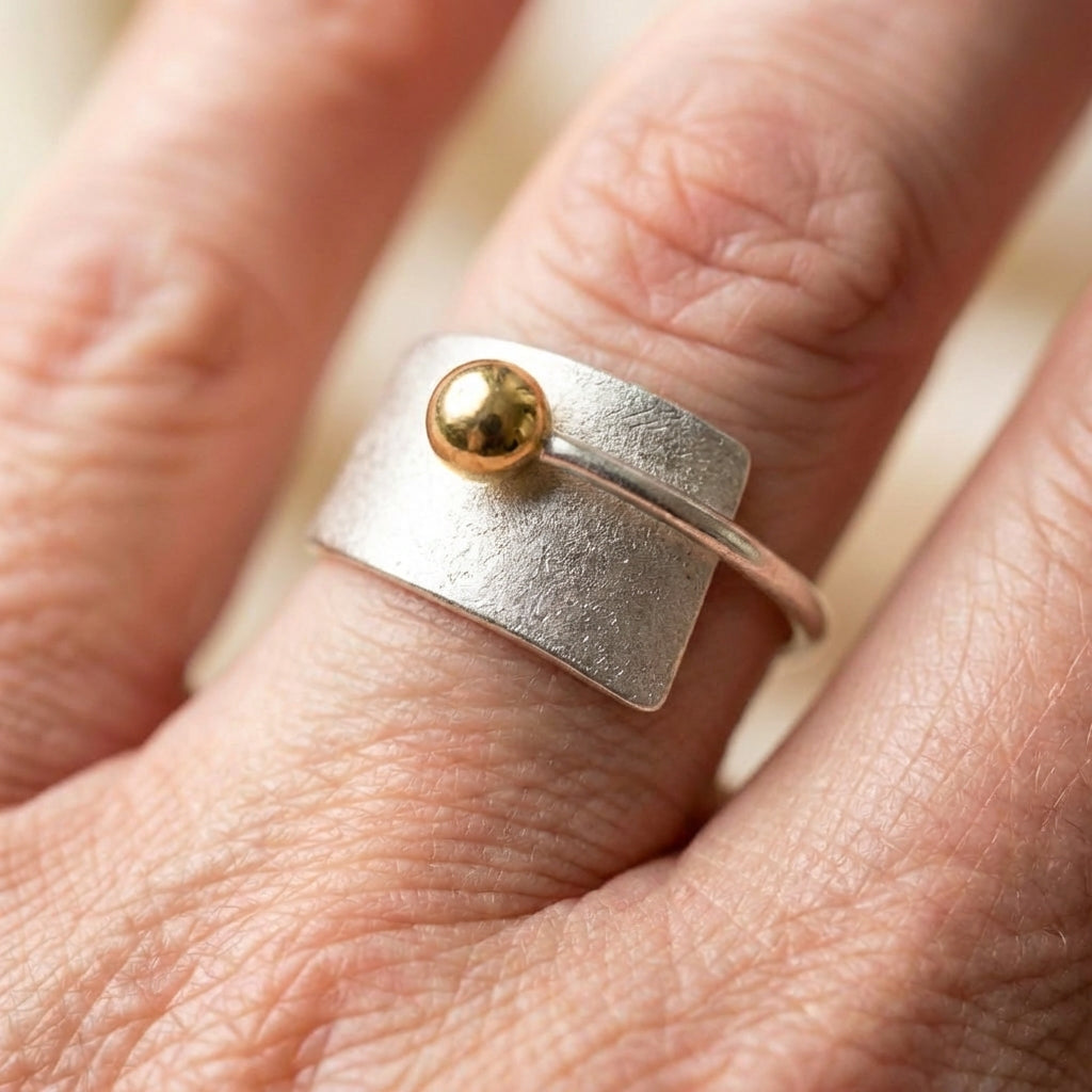 Vintage Open Gold Bead Silver Ring