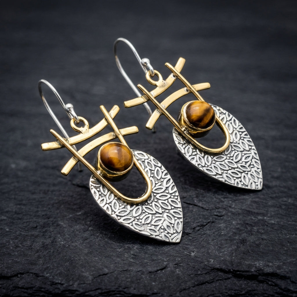 Vintage Orange Stone Gold & Silver Earrings