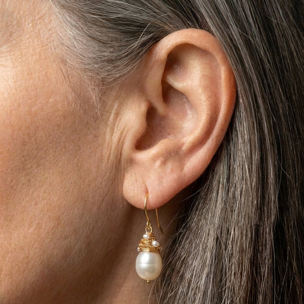 Vintage Pearl Golden Threads Earrings
