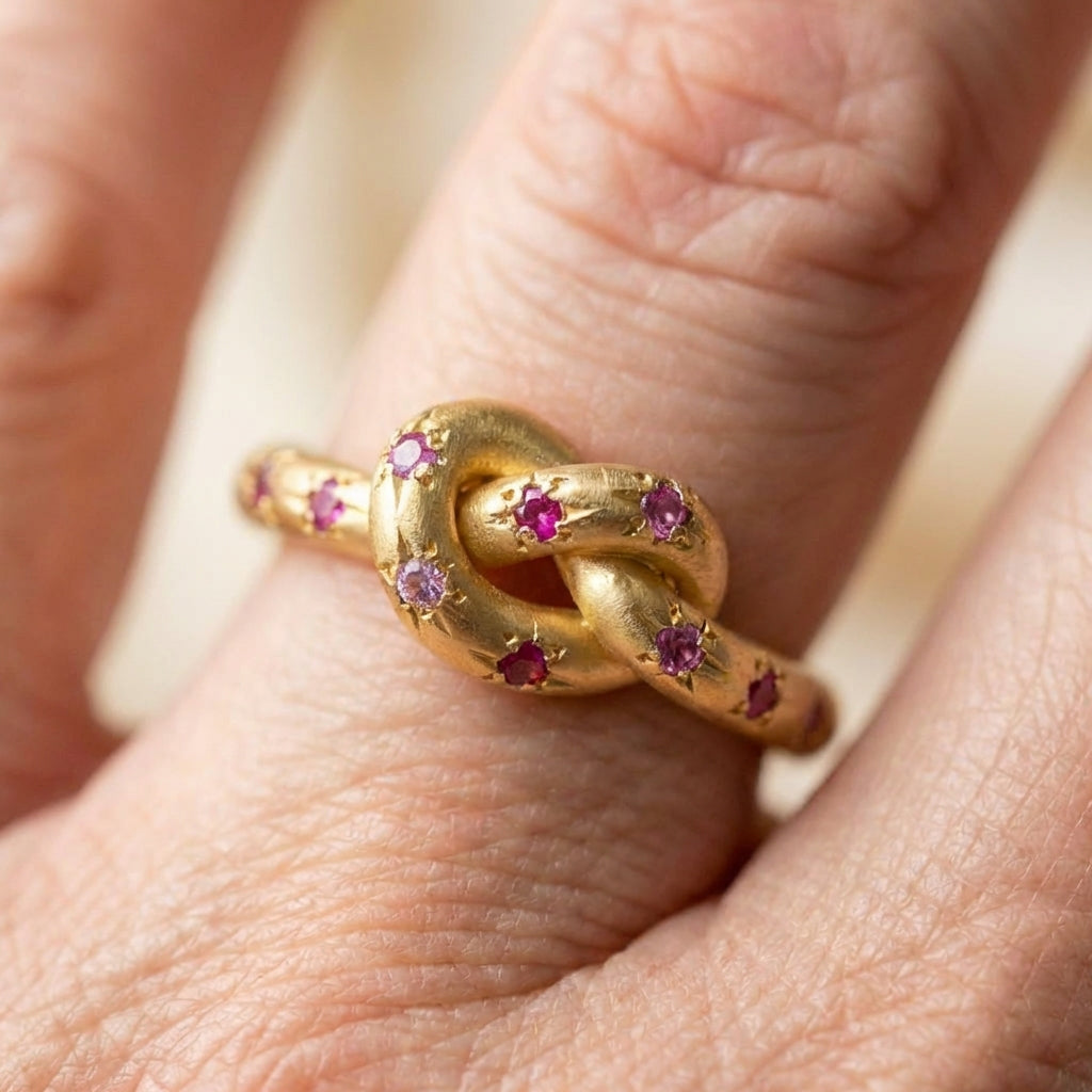 Vintage Pink Knotted Celestial Gold Ring