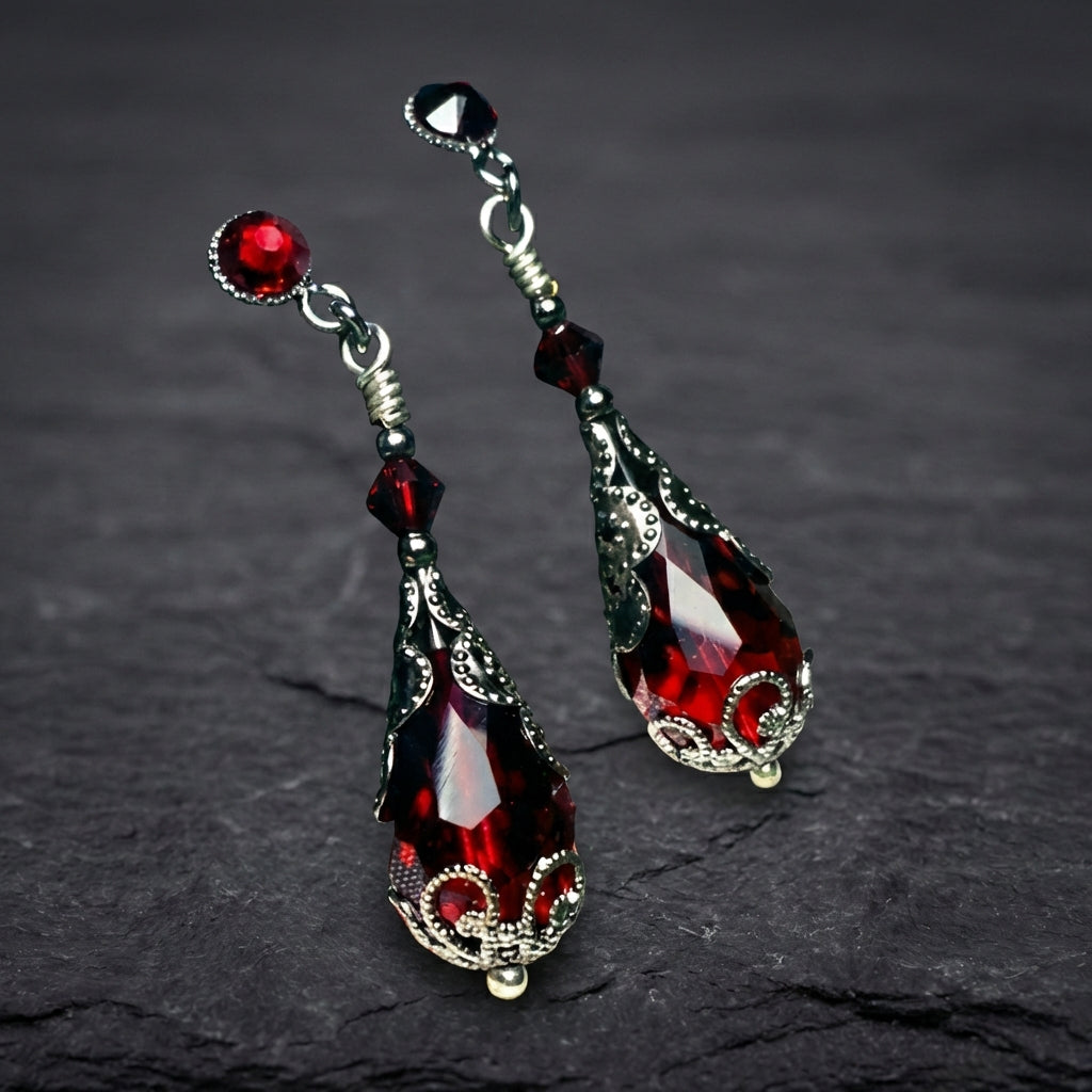 Vintage Red Crystal Drop Earrings