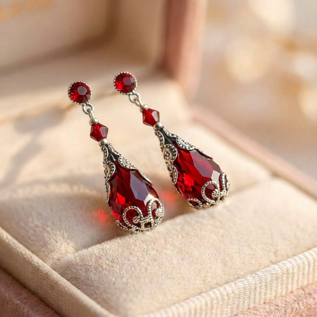 Vintage Red Crystal Drop Earrings