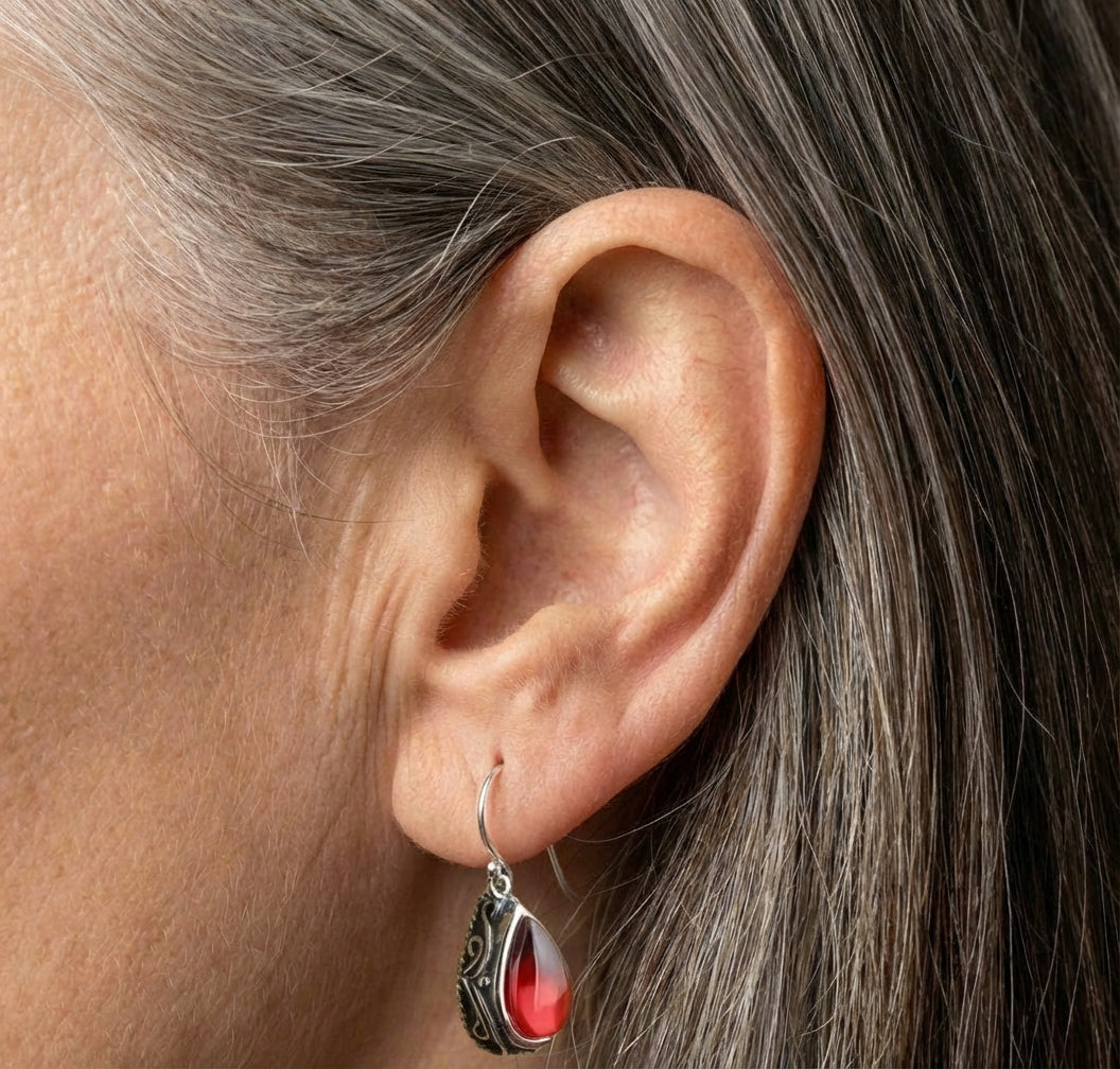 Vintage Red Stone Dangle Earrings