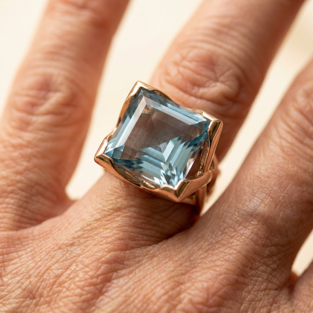 Vintage Rose Gold Blue Zirconia Ring