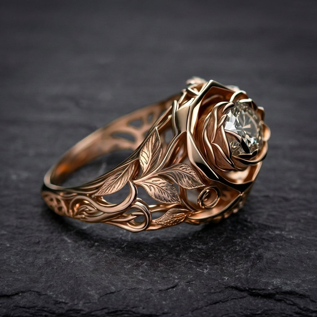 Vintage Rose Gold Flower Ring 19692376