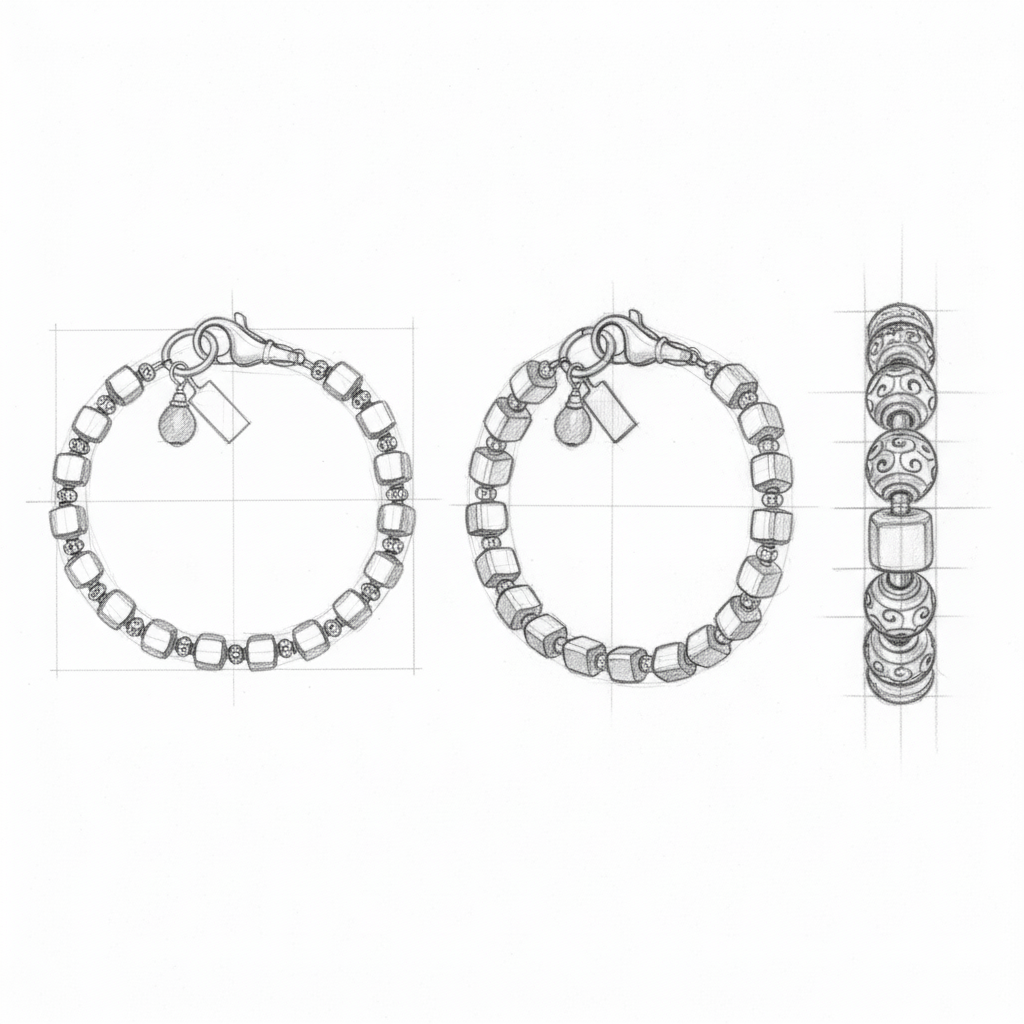 Vintage Silver Cubic Beads Bracelet