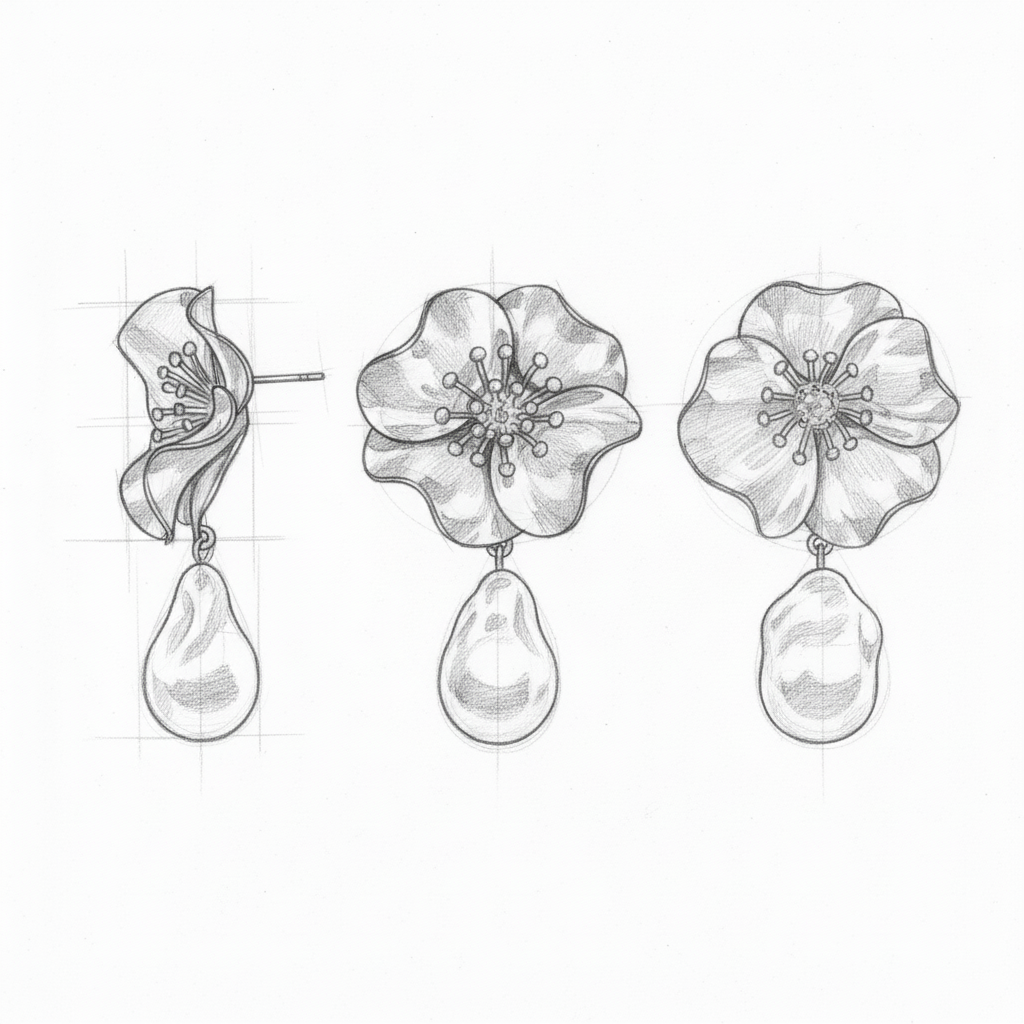 Vintage Silver Flower Pearl Earrings