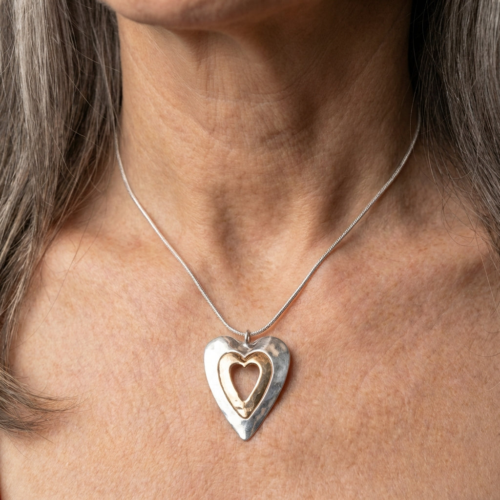 Vintage Silver & Gold Heart Pendant Necklace