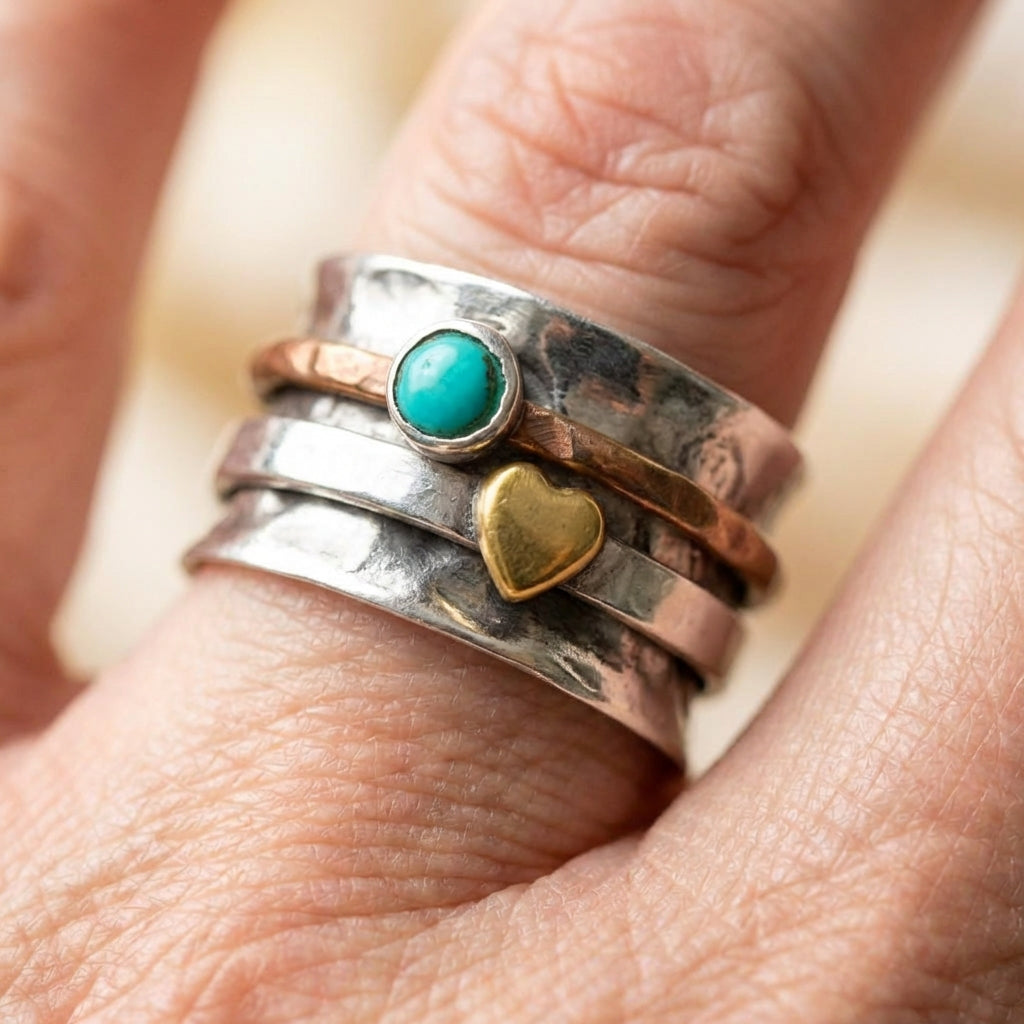 Vintage Silver Gold Heart Ring