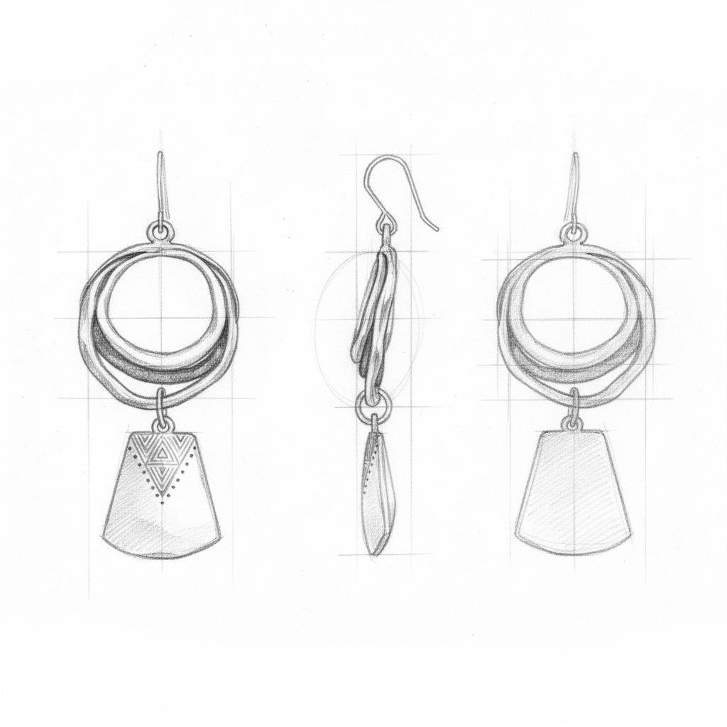 Vintage Silver Hanging Square Carving Dangle Earrings