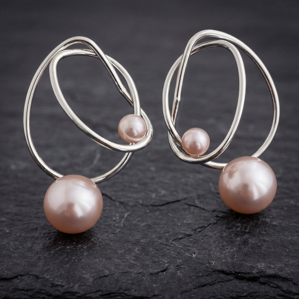 Vintage Silver Wire Pearl Pendant Earrings