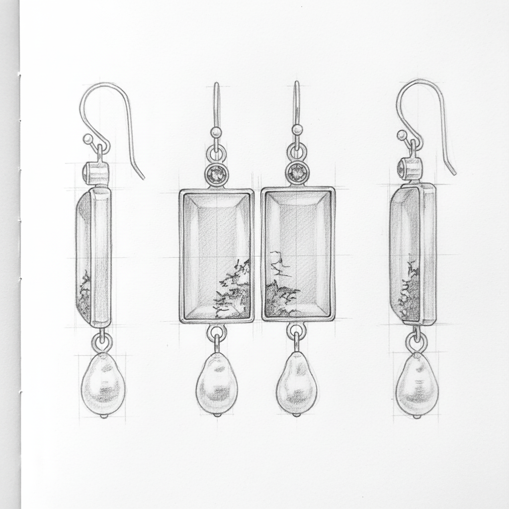 Vintage Square Green Opal Stone Dangle Earrings