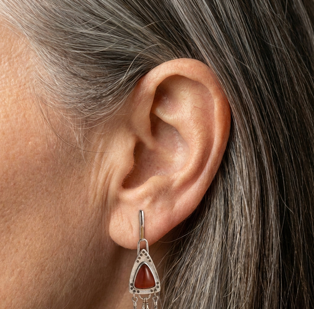Vintage Tribal Triangle Amber Earrings