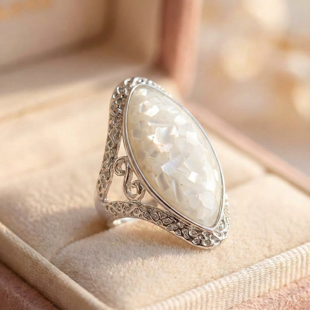 Vintage White Opal Silver Ring