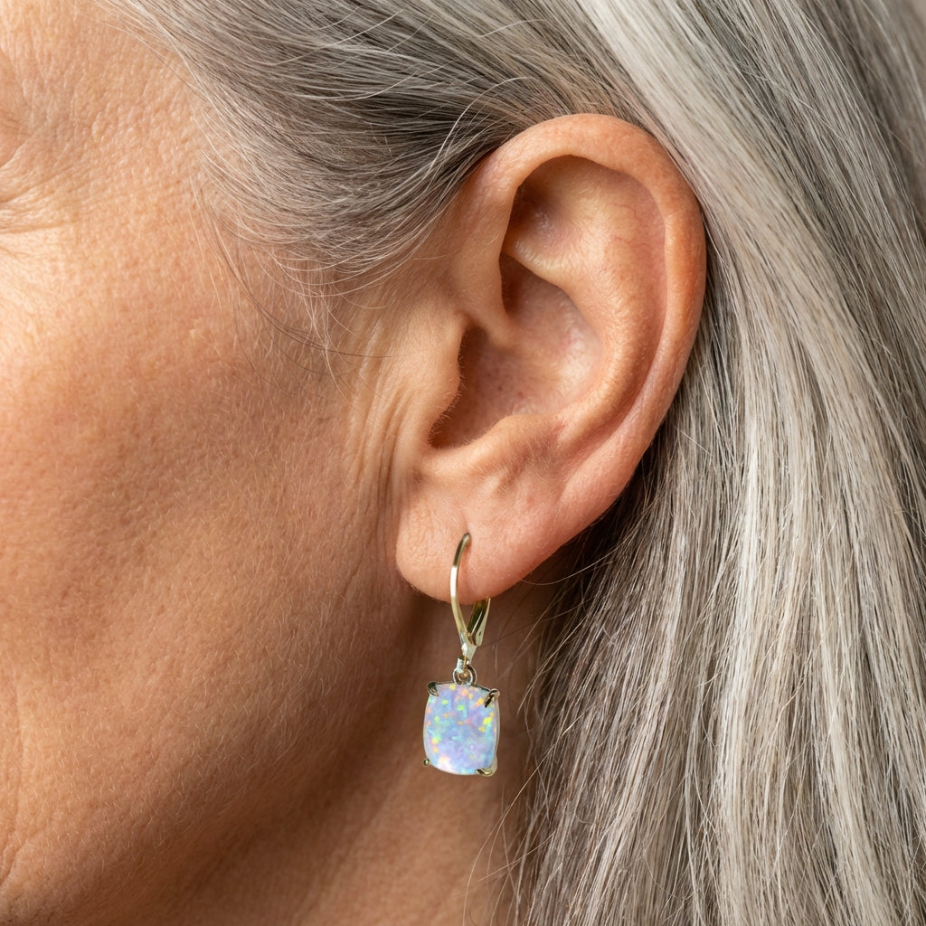 Vintage White Opal Square Earrings