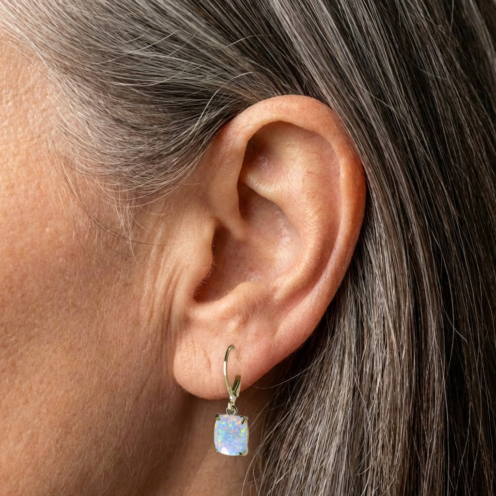 Vintage White Opal Square Earrings