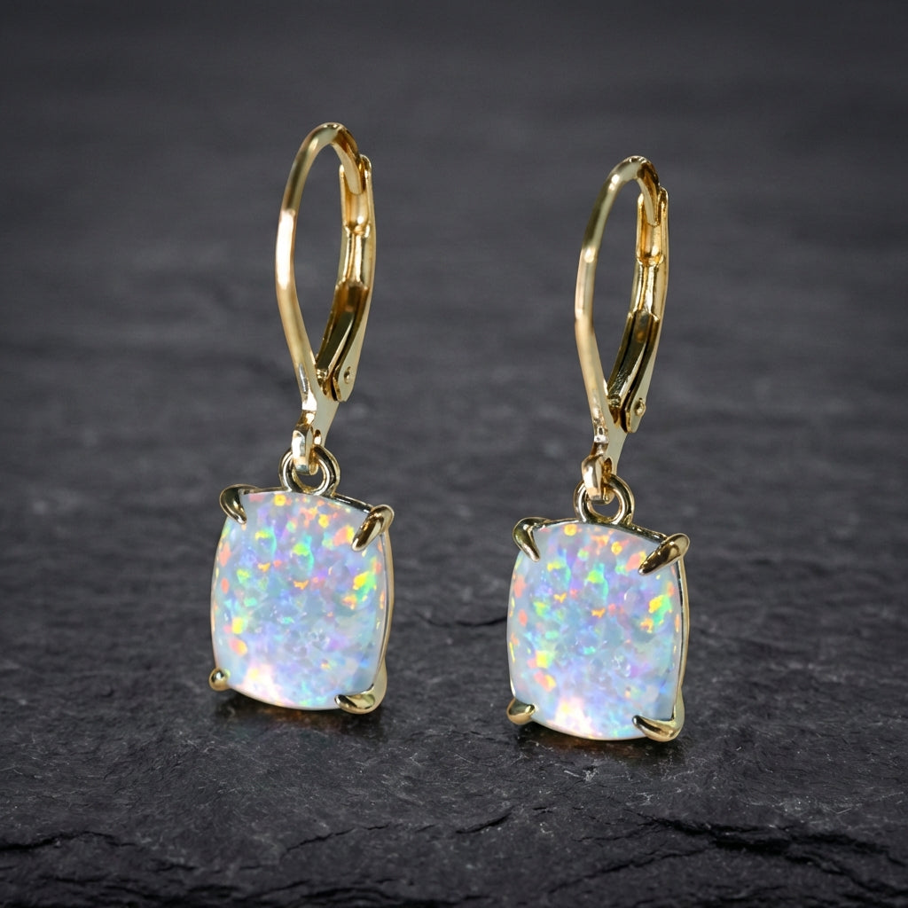 Vintage White Opal Square Earrings