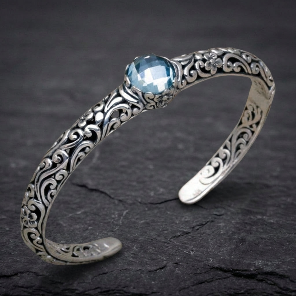 Vintage Zirconia Open Silver Bracelet