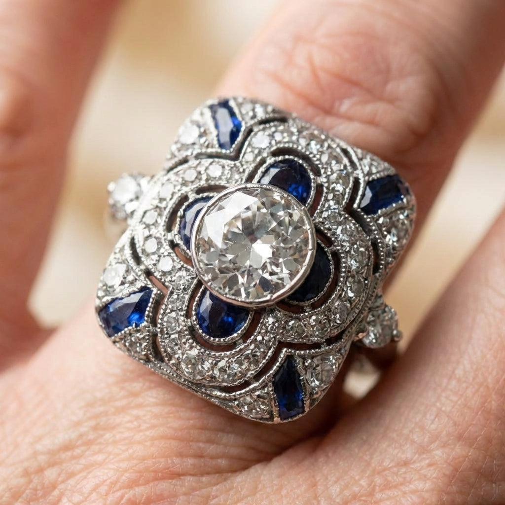 Vintage Silver Ring With Blue Zirconia