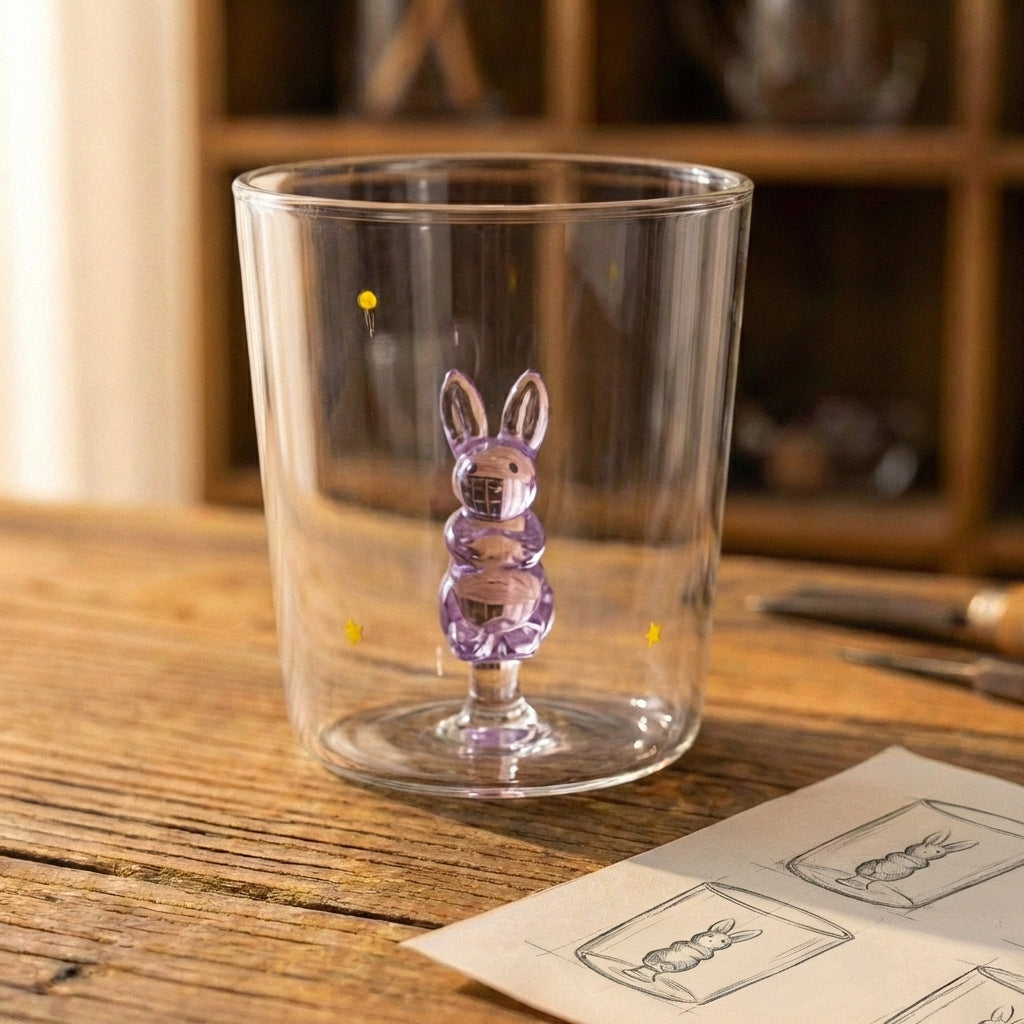 Whimsical Bunny Figure Double Wall Glass