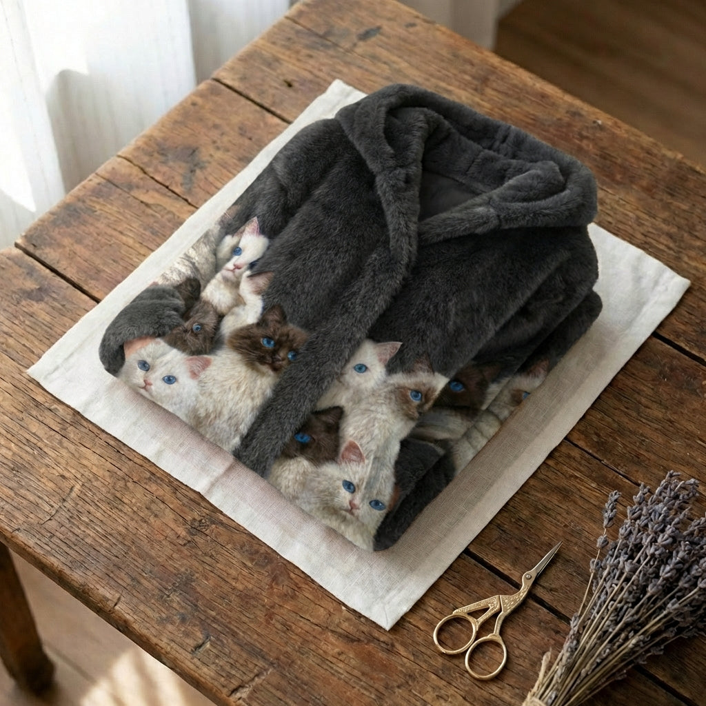 Wool Cardigan With Black And White Cats Print