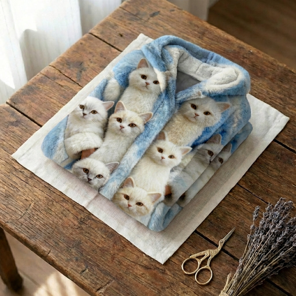 Wool Cardigan With Multiple Cat Print