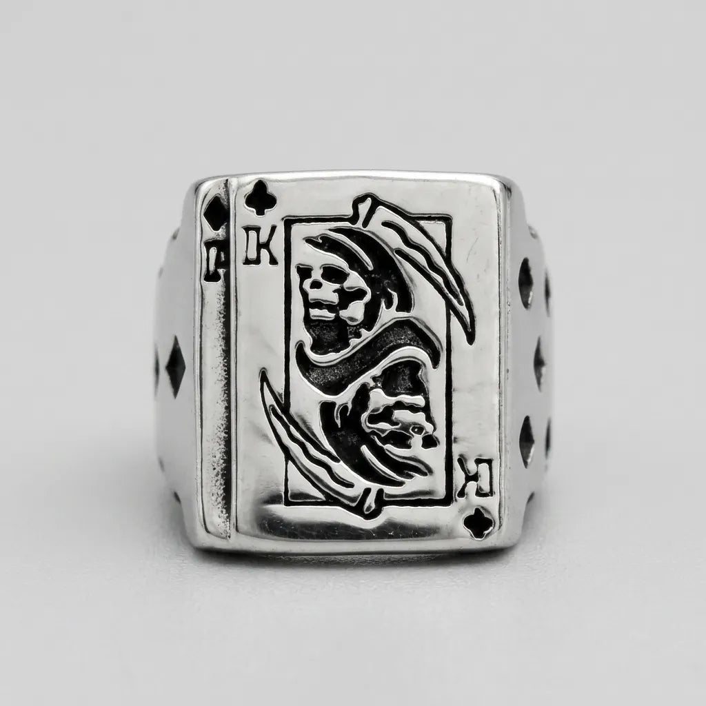 King of Clubs Grim Reaper Card Statement Ring