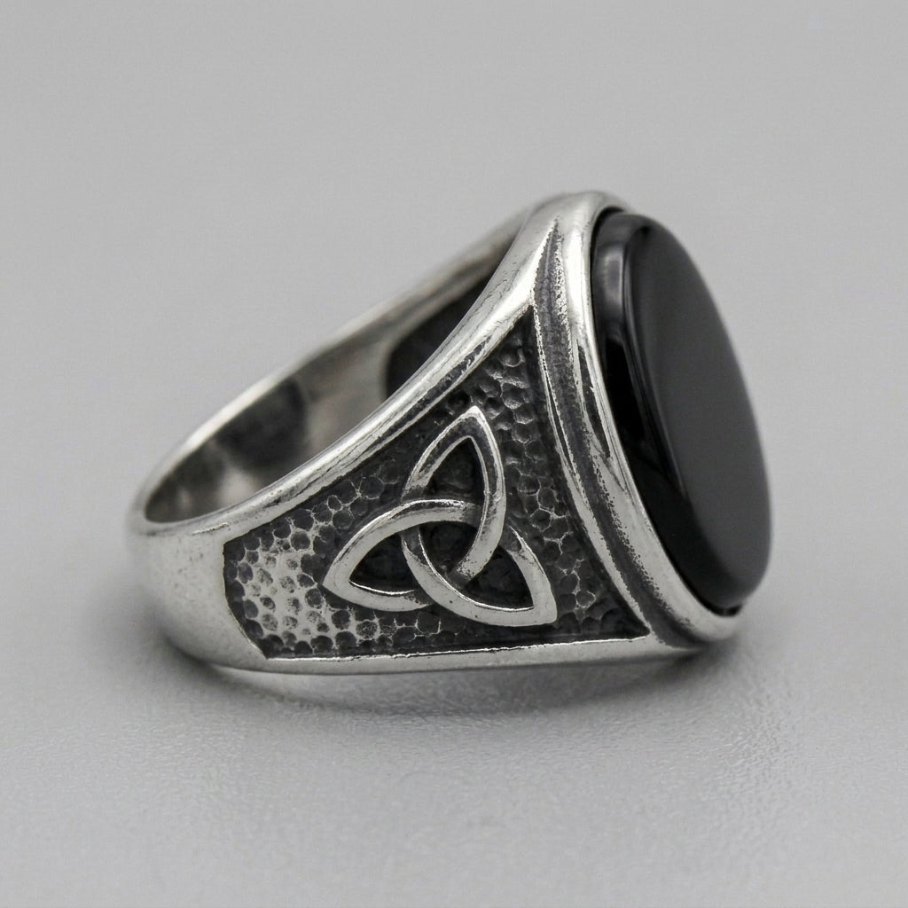 Black Onyx Celtic Triquetra Oval Ring