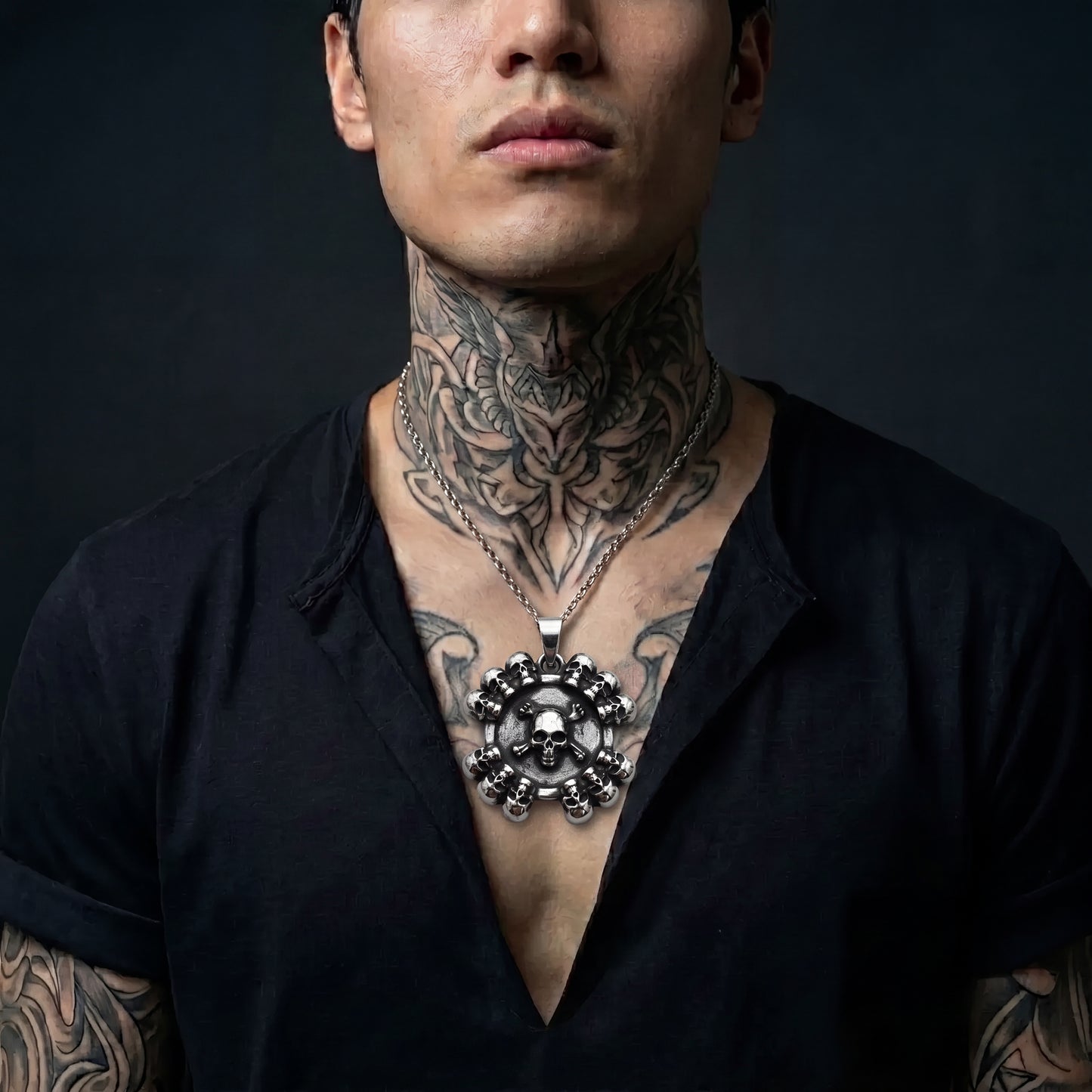 Skull and Crossbones Medallion Necklace