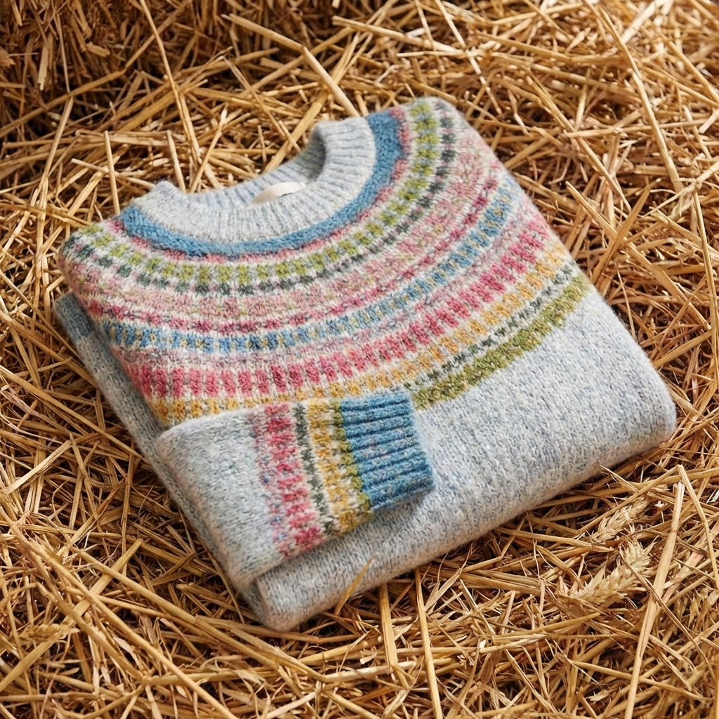 Cotton Sweater with Fair Isle Stripes Multicolor