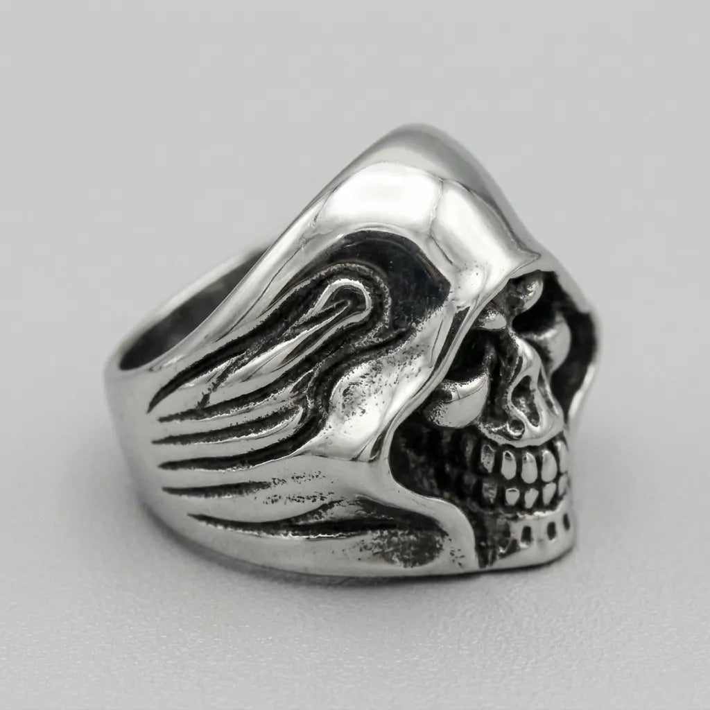 Hooded Skull Grim Reaper Statement Ring