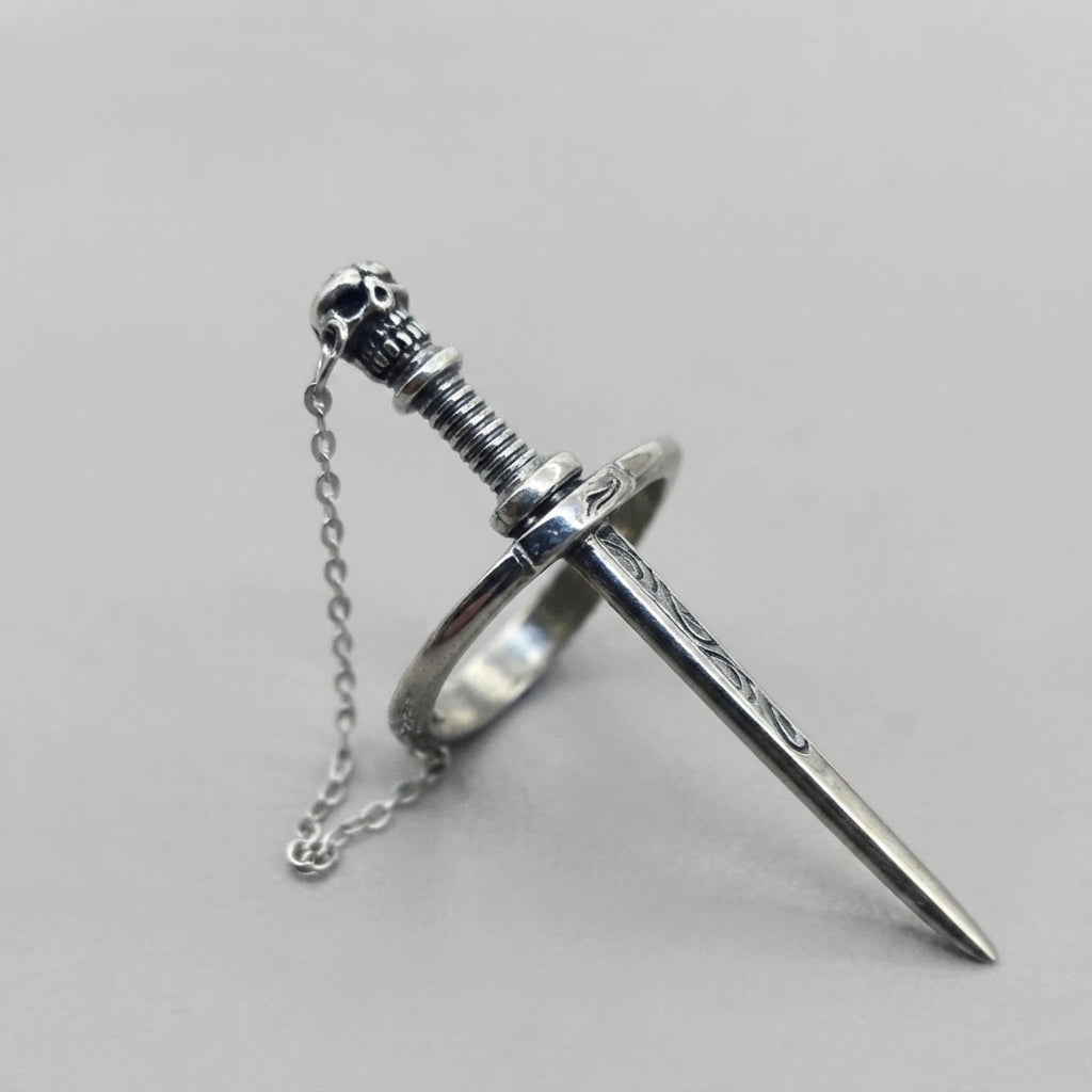 Silver Sword Ring with Skull Handle