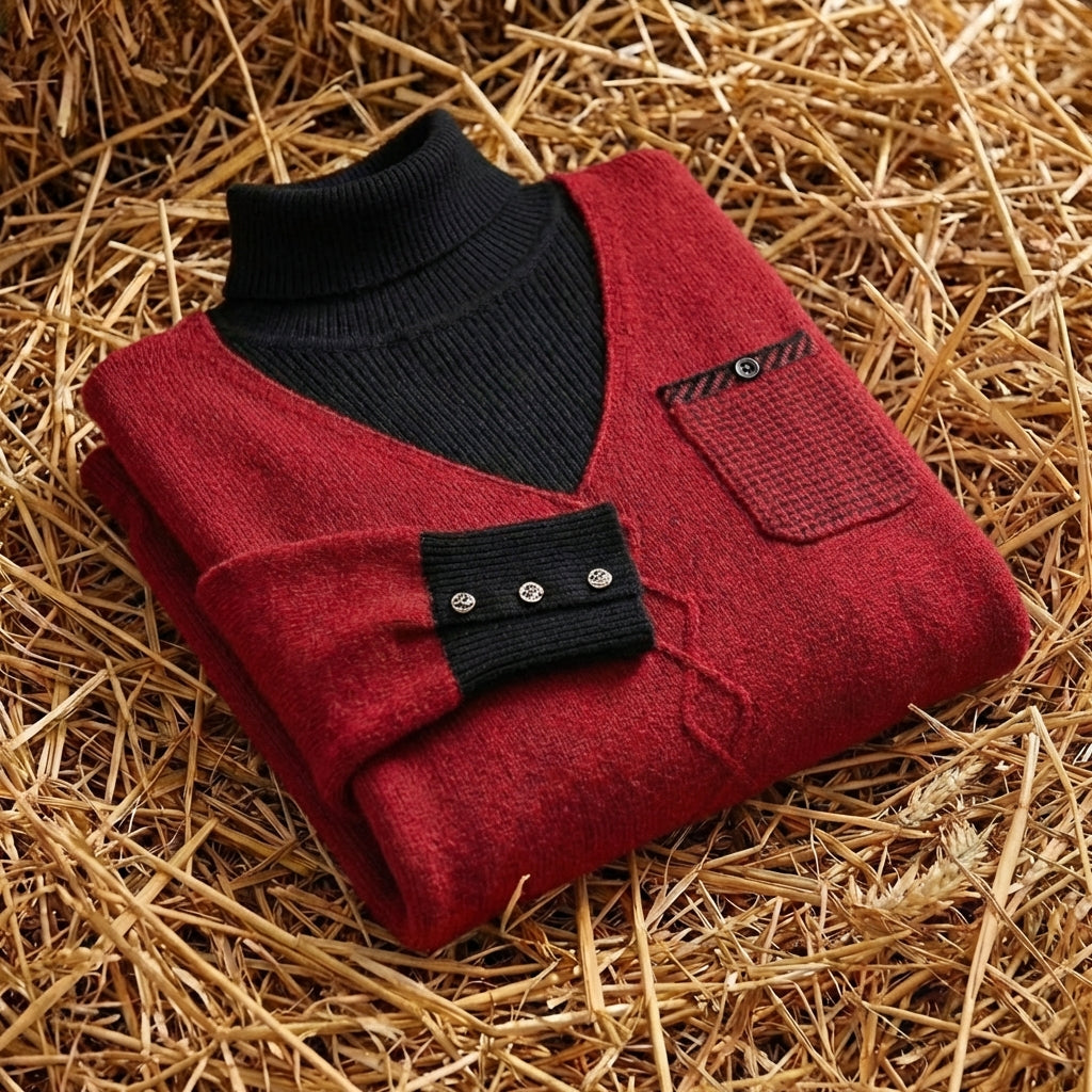 Cotton V-Neck Sweater with Chest Logo