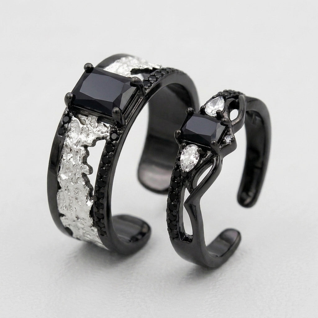 Black Gemstone Cosplay Ring Set