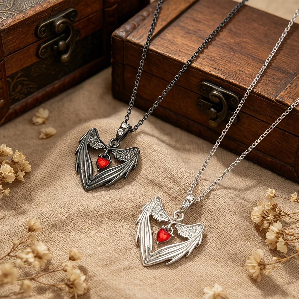 Winged Red Heart Choker Necklace