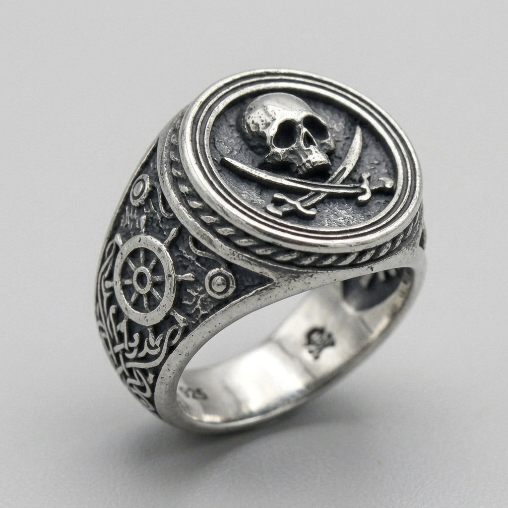 Skull & Cutlass Pirate Signet Ring