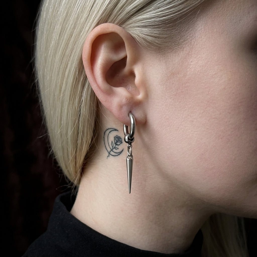 Silver Spike Hoop Earrings (Large)