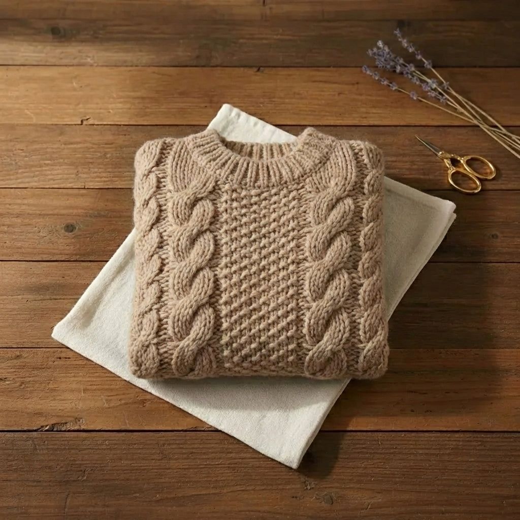 Sand Dune Chunky Cable Knit Oversized Crew Neck Sweater