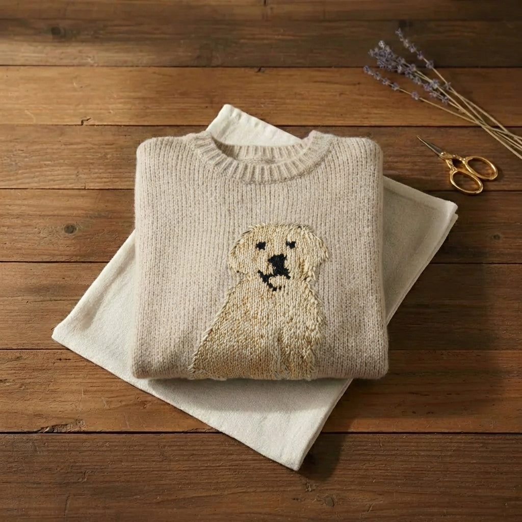 Golden Retriever Intarsia Crew Neck Sweater – Oatmeal