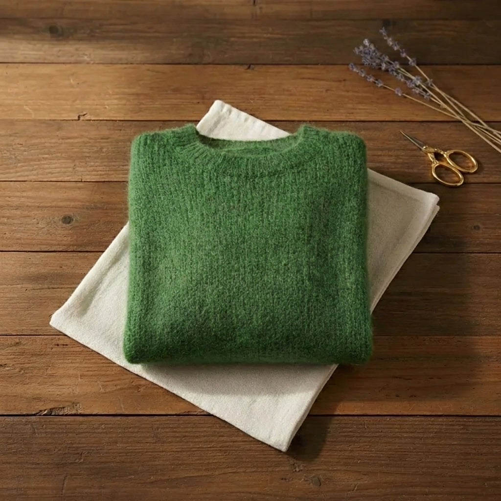 Clover Field Boatneck Bright Green Mohair-Style Pullover