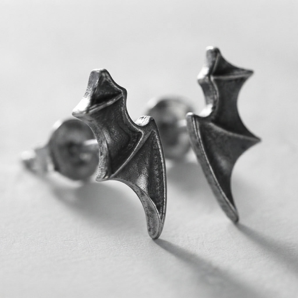 Silver Bat Wing Stud Earrings