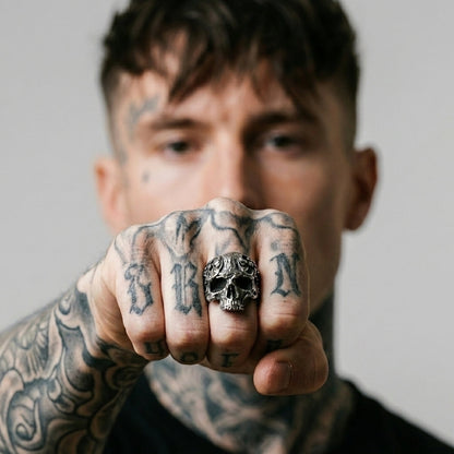 Skull Ring: "Baroque Skull Biker Ring"