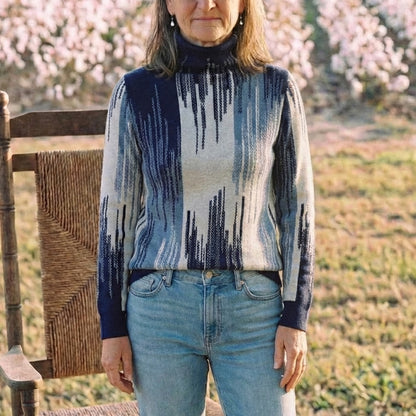 Cotton Turtleneck with Abstract Marble Pattern